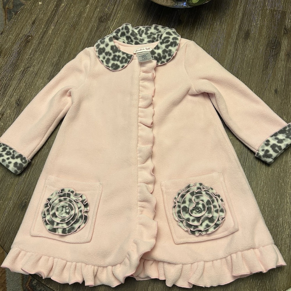 Jessica Ann Girls‎ Button Up Coat Pink Flower Details-Size: 4T Toddler